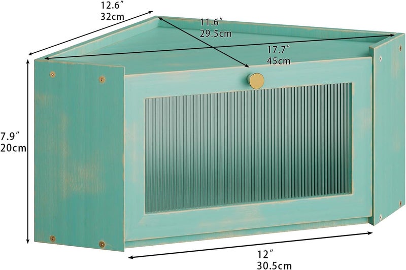 Trironsun Corner Bamboo Bread Box for Kitchen Counter Large Capacity Rustic Bread Storage Container with Wavy Arcylic Transparent Door Vintage Storage for Homemade Bread (Antique Blue) - Image 5